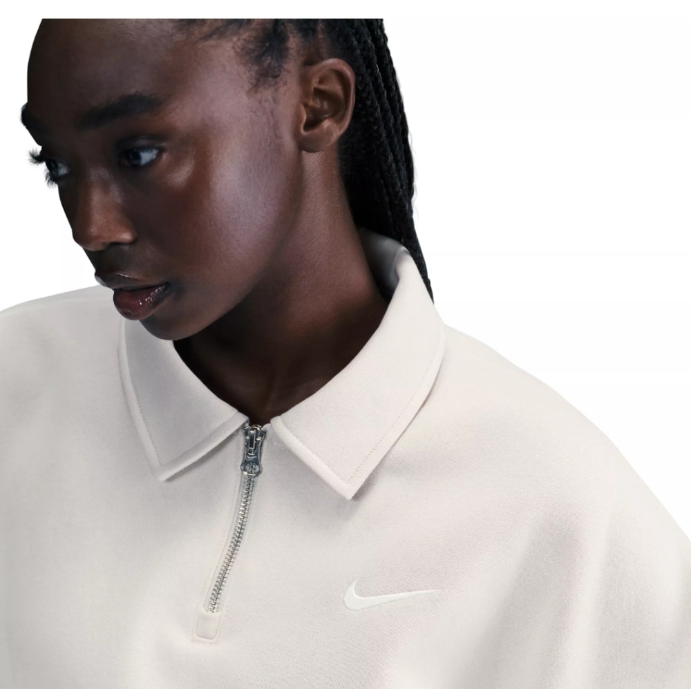 Nike Sportswear Phoenix Fleece Oversized Polo Sweatshirt Cream - Picture 4 of 9